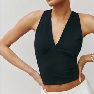 Reformation Bowie Black V-Neck Top